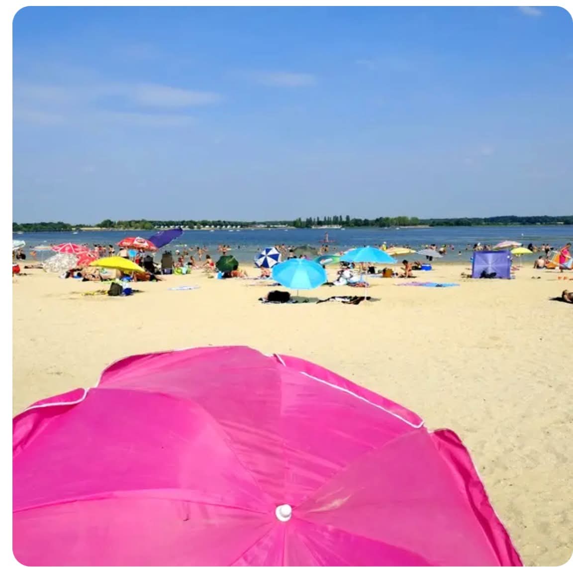 Plage animée avec parasols colorés en été